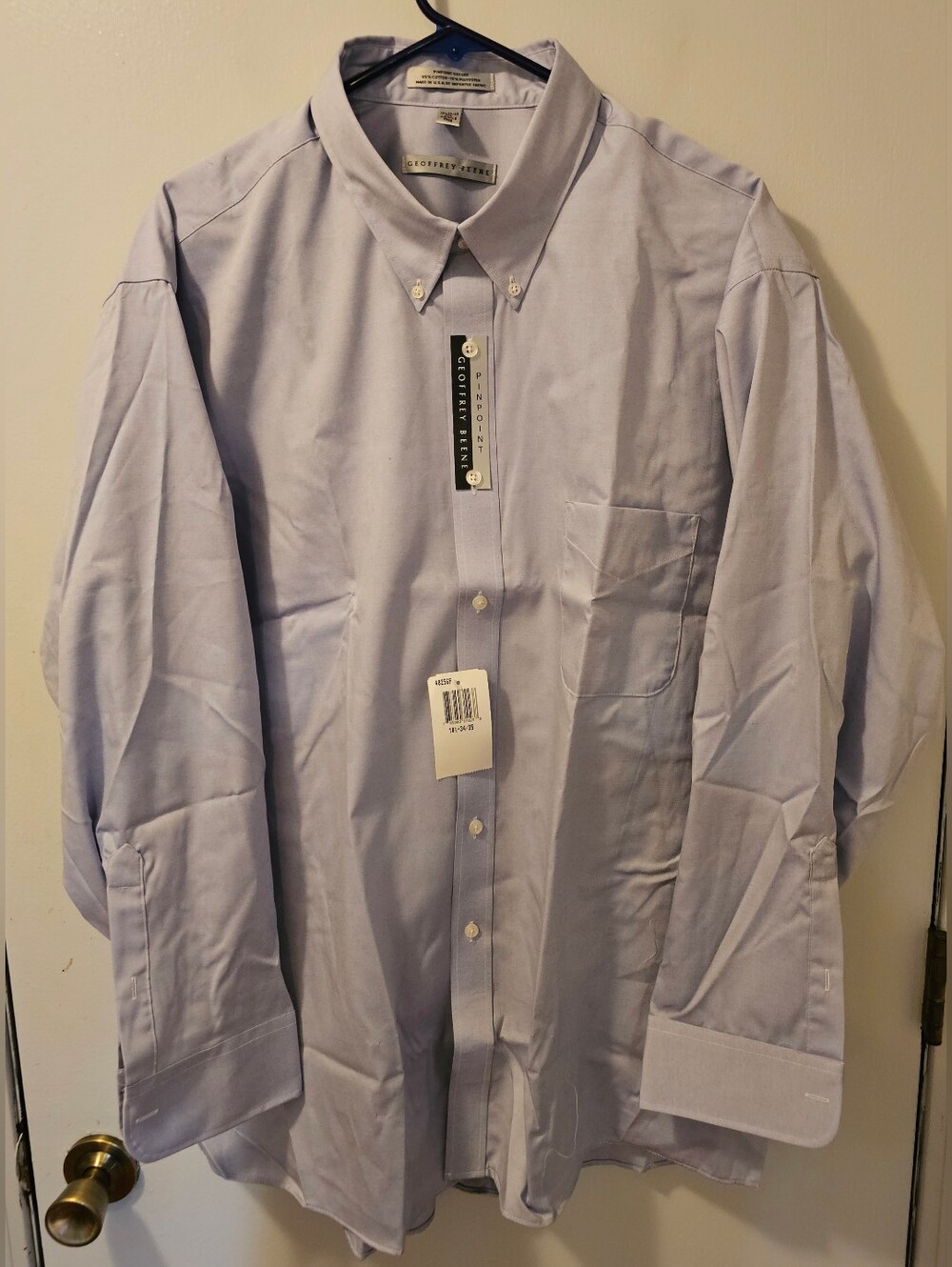 Geoffrey Beene Blue Pinpoint Oxford Button Down Shirt USA Made Men's Sz XXL 18.5